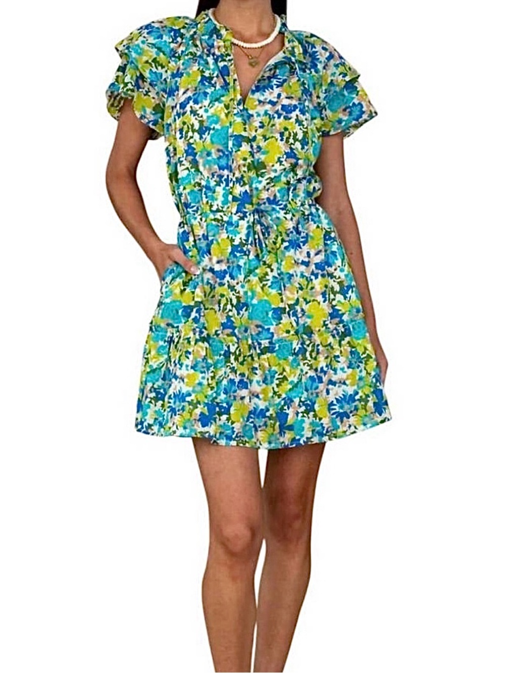 Olivia James Tinsley Floral Mini Dress Flutter Sleeve Cotton Size Small